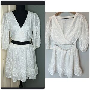 LUSH Women's Cut Out White Eyelet Dress with Ruffled Hem - size S